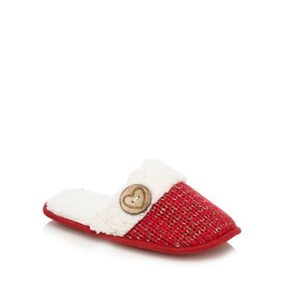 Red knitted sherpa trim mule slippers